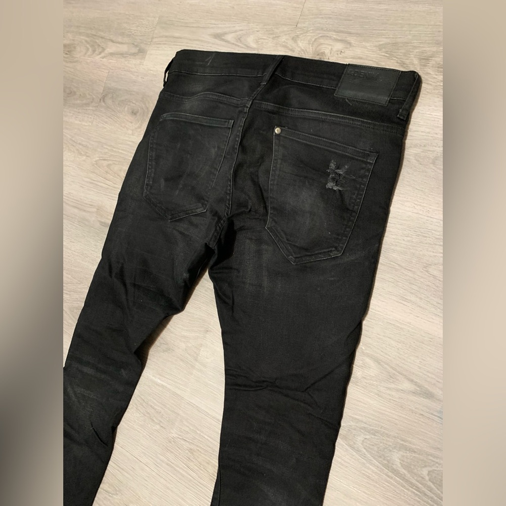 H&M &denim Mens Black Low Rise Distressed Button Fly Jeans Sz 34/32 - Picture 3 of 12